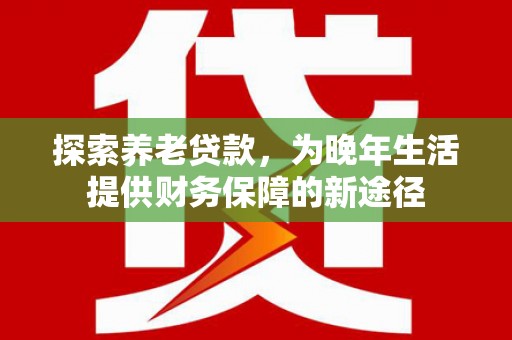特克斯探索养老贷款，为晚年生活提供财务保障的新途径